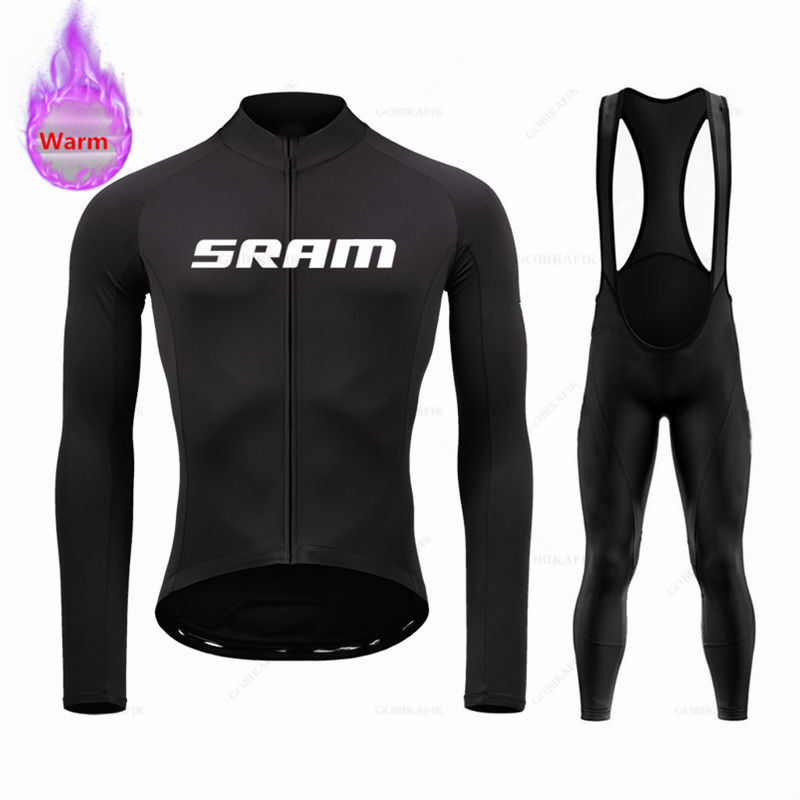 Cycling Gear Brands - SRAM ชุดทีมเสื้อเจอร์ซีย์นักปั่นขนแกะชุดแขนยาวชุดเสื้อเจอร์ซีย์ทีมเสื้อผ้าปั่นจักรยานปั่นจักรยานเสือภูเขากางเกงปั่นจักรยานชุดฤดูหนาว